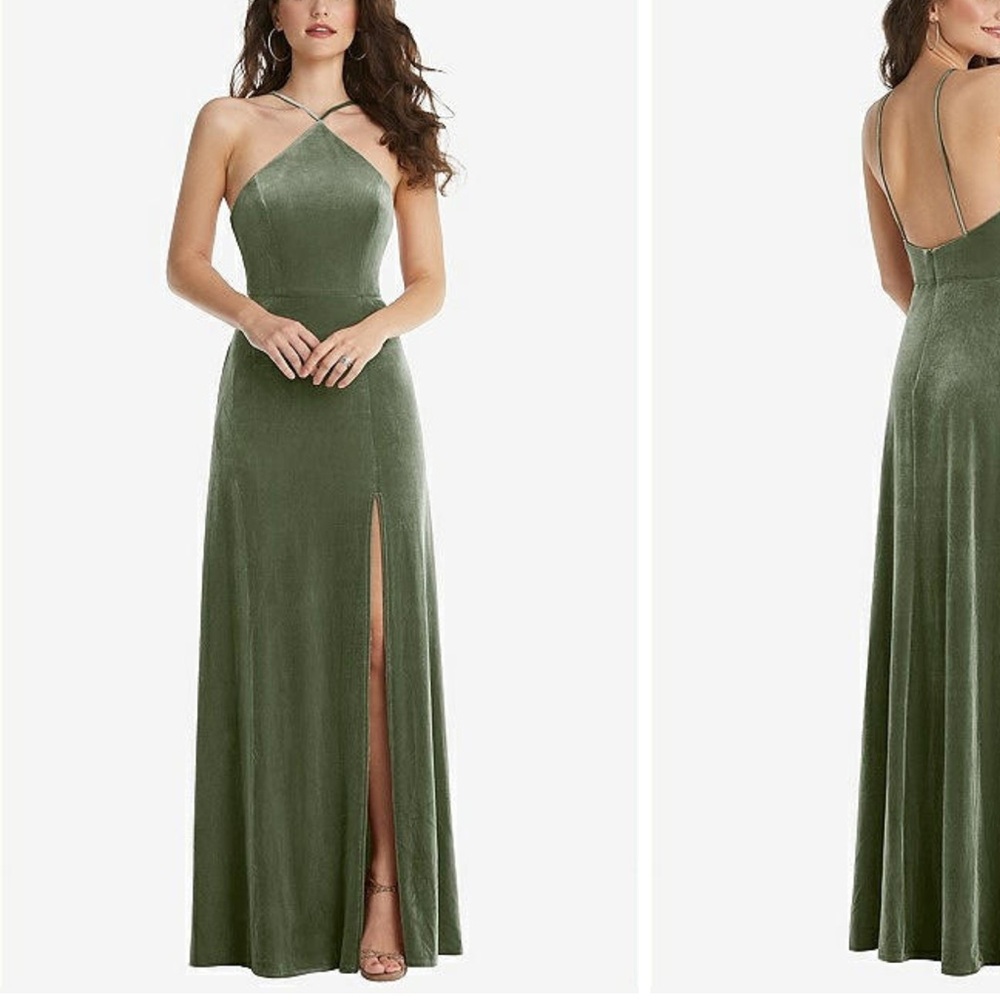 Dessy Group Lovely Alix Lux Velvet Sage Green Dress US8 Bridesmaid fits size 6-8